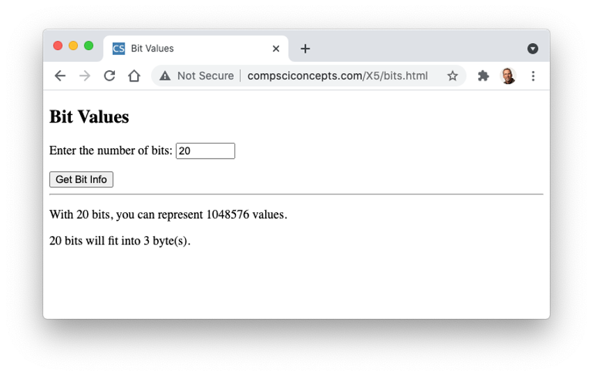 Bit Values Page Screenshot