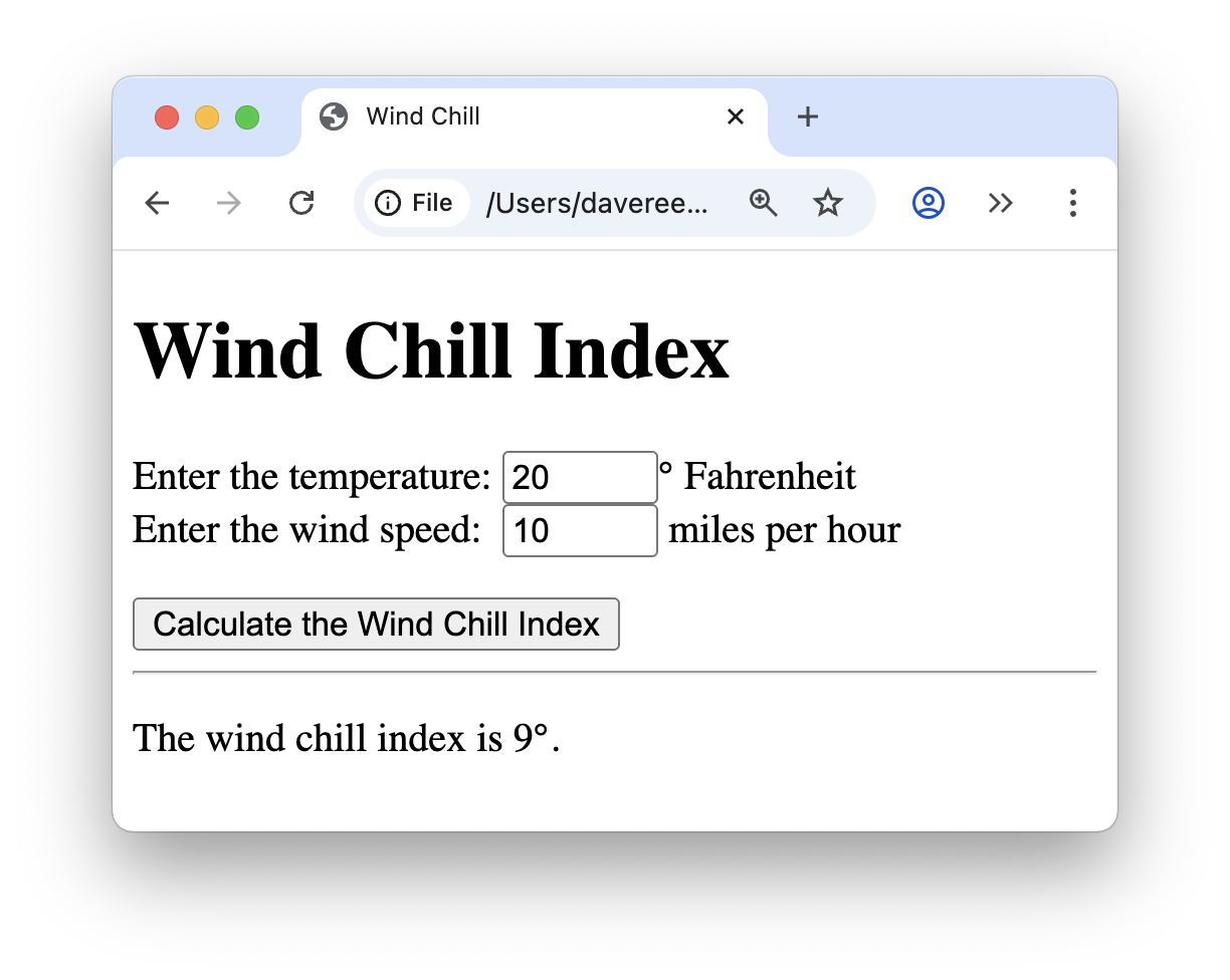 Wind Chill Page Screenshot