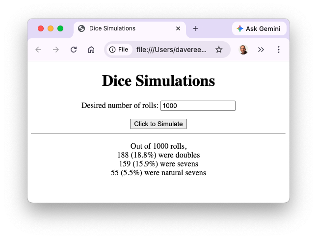 Dice Stats Page Screenshot